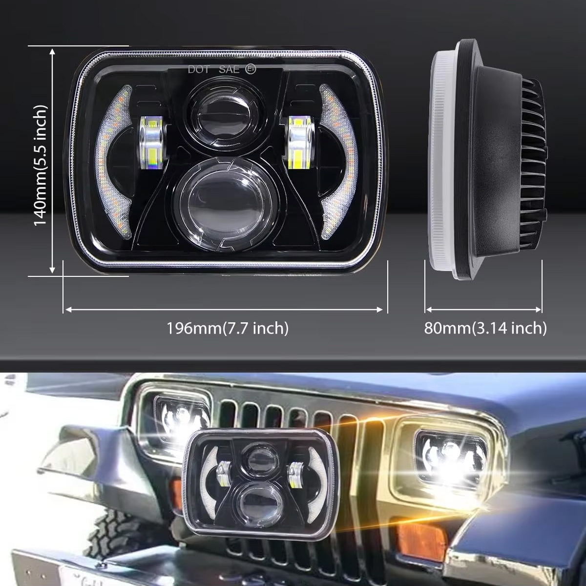5x7 7x6' Inch LED Square Headl - Model Kit Jeep recension och pris